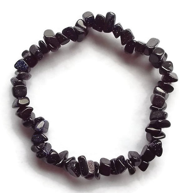 Blue Goldstone Gemstone Chip Bracelet