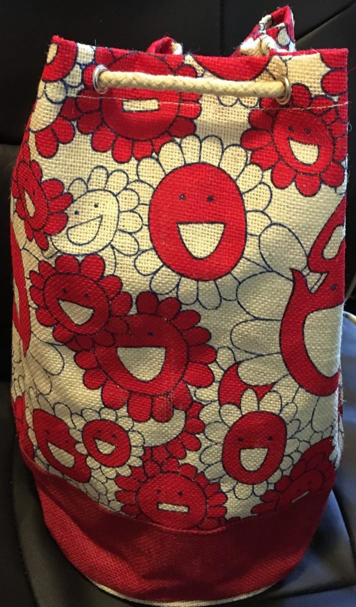 Funky Eco Friendly Red Symbols Jute Duffle Bag