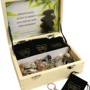 HEART SHAPED AGATE WORRY STONE KEYRING IN BLACK VELVET POUCH