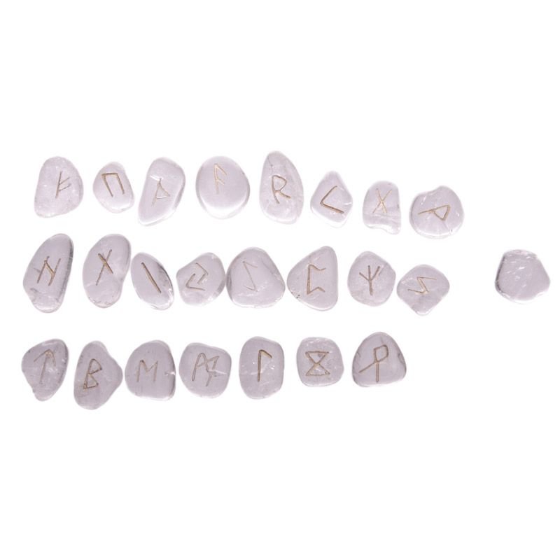 Bag of 24 Rock Quartz Rune Stones In Black Pouch