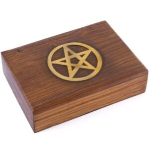 Brass Pentagram Wood Tarot Box