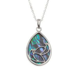 Tide Jewellery inlaid Paua shell pair of doves pendant on 18" trace chain