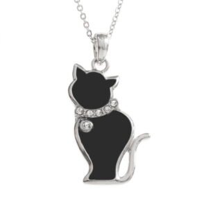Tide Jewellery inlaid black enamel cat pendant with inset stones collar
