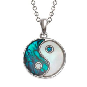 Tide Jewellery inlaid blue Paua shell & Mother of Pearl shell Yin Yang pendant