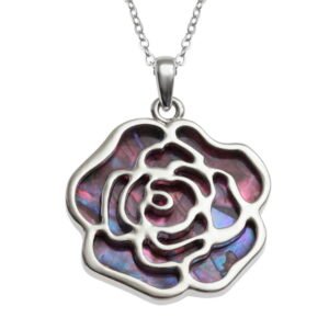 Tide Jewellery inlaid pink Paua shell rose pendant
